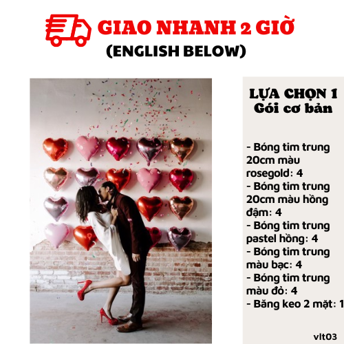 Bộ bong bóng trái tim trang trí Valentine vlt03