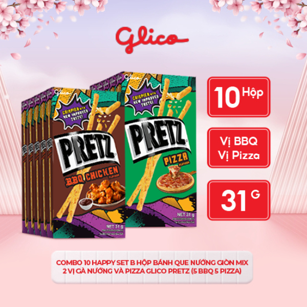 Bánh qua nướng giòn mix 2 vị gà nướng và pizza GLICO Pretz