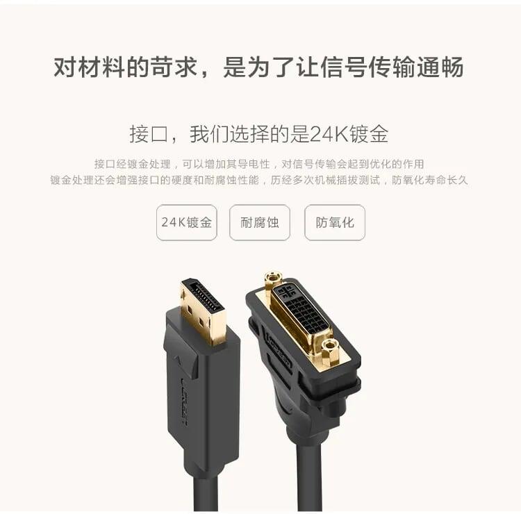 Ugreen UG2040520405TK 15CM màu Đen Cáp chuyển đổi DP sang DVI 24 + 5 Hỗ trợ độ phân giải FULL HD - HÀNG CHÍNH HÃNG