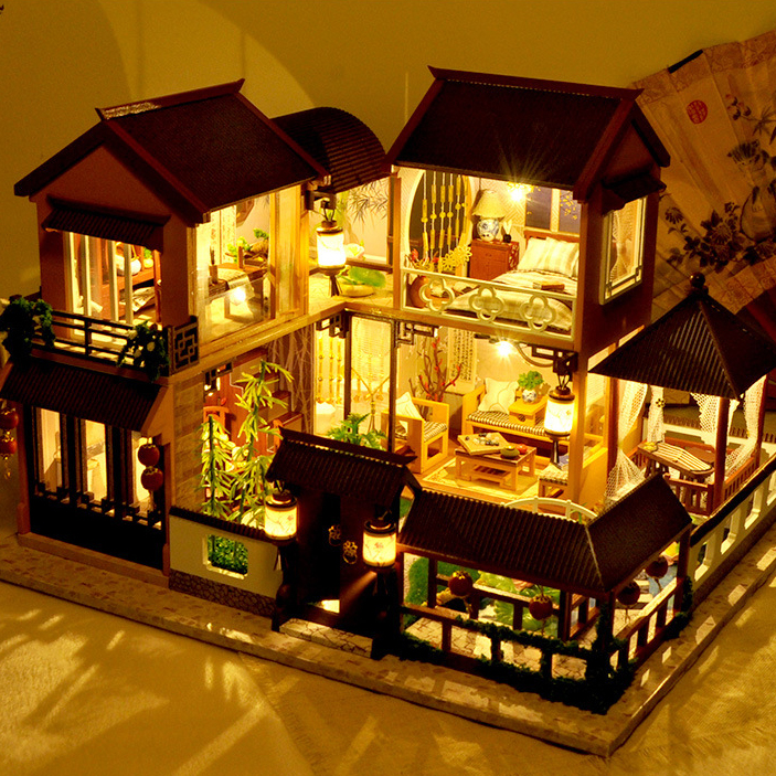 Mô hình nhà DIY Doll House A Cozy Little Courtyard Kèm Hộp nhạc và Mica Chống bụi