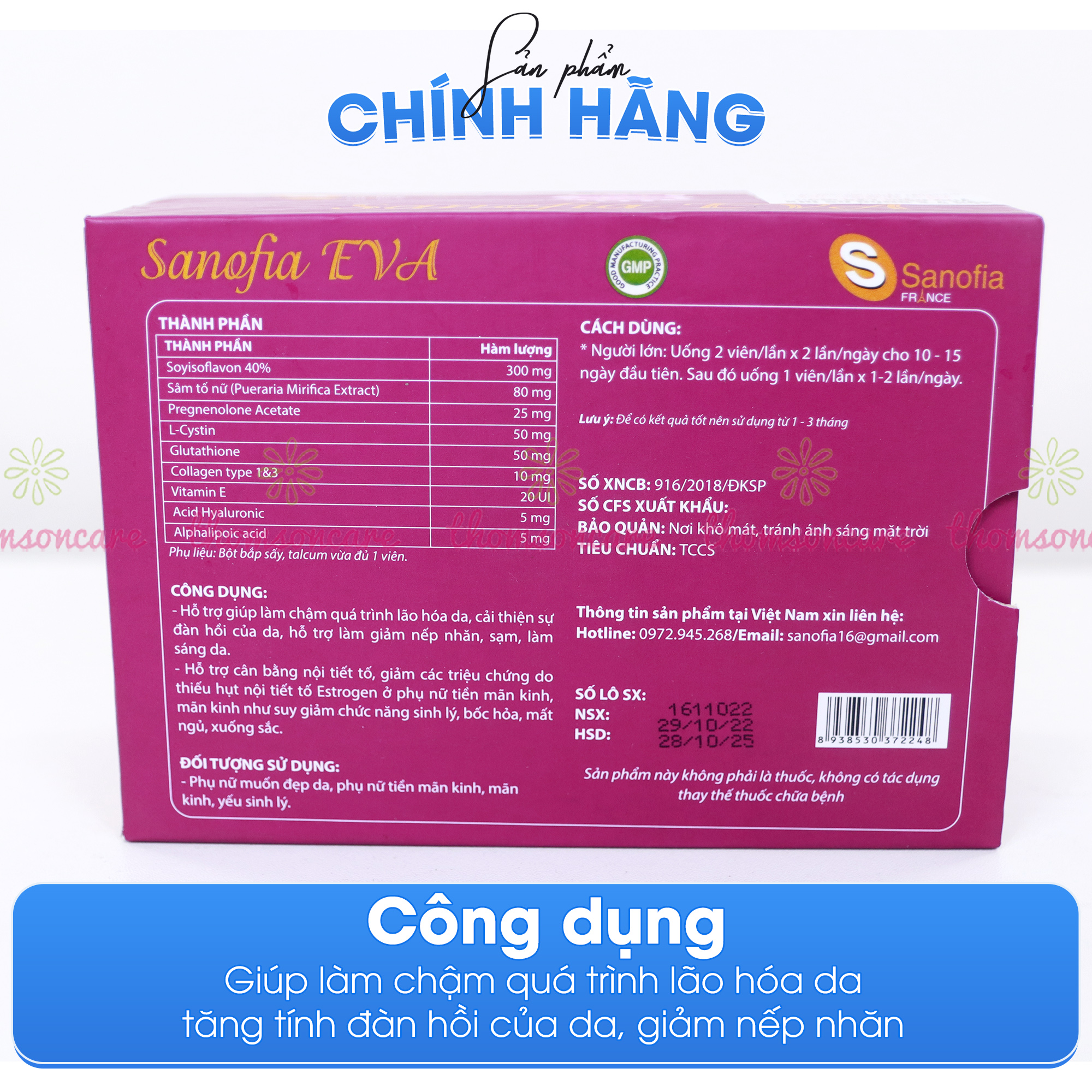 Combo Viên uống nội tiết tố  Lcystine 60 viên và Sanofia Eva tím 30 viên, giúp tóc chắc khỏe, sáng da , làm chậm quá trình lão hóa da và tăng tính đàn hồi cho da- Thomsoncare