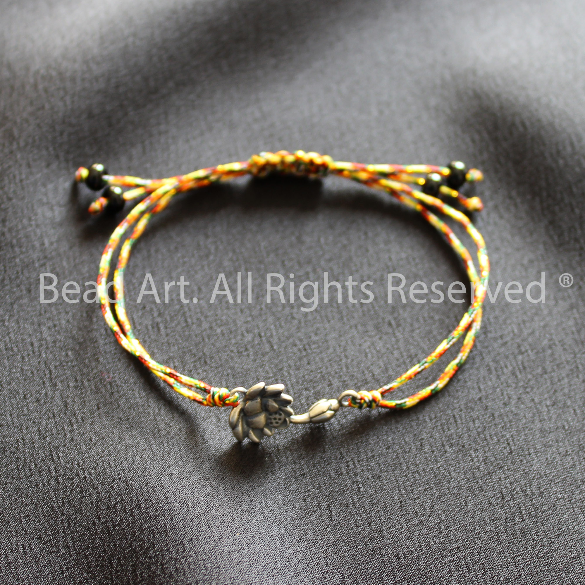 Vòng Tay Thắt Dây Ngũ Sắc Handmade Và Hoa Sen Bạc 925, Vòng Tay Phong Thuỷ, Mọi Cung Mệnh - Bead Art