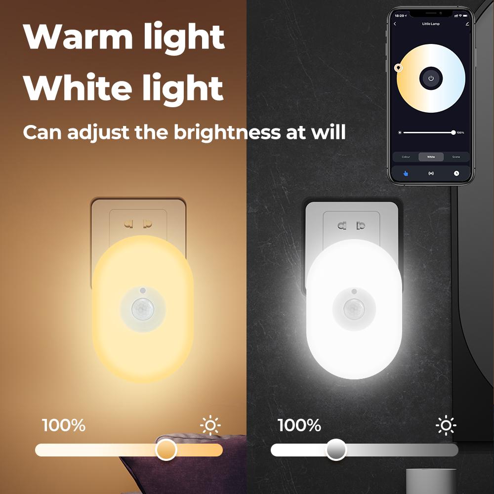 Tuya WiFi Intelligent Humanbody Induction Small Night Lamp Multi-Gear Dimming Household Bedside Light Mobilepohone Control Colorful Bedroom Lamp Compatible with Amazon Alexa Google Home