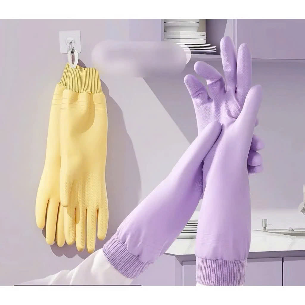 Găng Tay Cao Su Lót Nỉ Dài 33cm – Chống Thấm Nước, Bo Chun Chống Trơn Trượt, Giữ Ấm - Găng Tay Rửa Bát, Dọn Dẹp, Bảo Vệ Tay- Hàng Loại 1-Chất Lượng Cao- Chính Hãng MINIIN