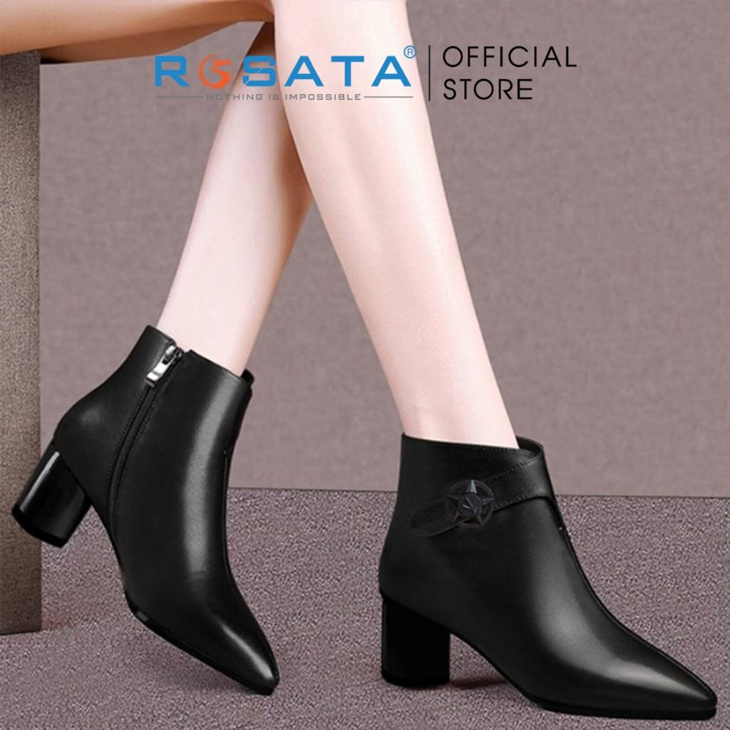 Giày bốt nữ ROSATA RO372 cổ cao mũi nhọn khóa kéo hông gót vuông cao 4cm xuất xứ Việt Nam - Đỏ, Đỏ