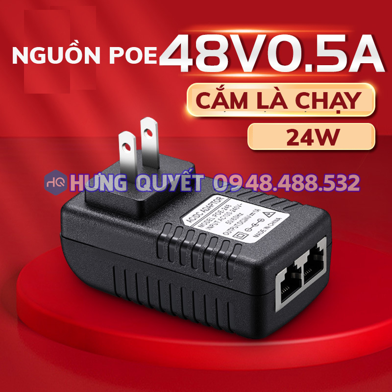 Bộ chuyển đổi điện POE 48V 0.5A 24W Adapter Nguồn POE  48V 0.5A 24W tiện lợi cắm là chạy cho các thiết bị mạng hỗ trợ POE