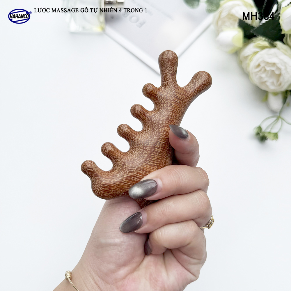 Lược Massage Dụng Cụ Làm Đẹp Chuyên Nghiệp Gỗ Tự Nhiên 4 Trong 1 - HAHANCO - MH384