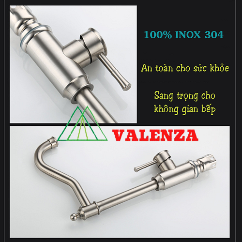 Combo chậu rửa bát inox Valenza sus304 8245 hố lệch, vòi rửa bát cổ điển, bộ xả, rổ, bình xà phòng