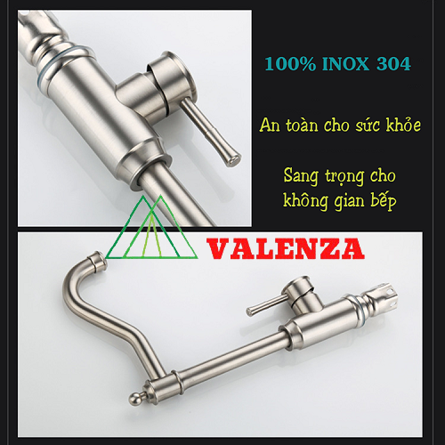 Combo chậu rửa bát 1 hố Valenza sus304 6045, vòi rửa bát nóng lạnh cổ điển, xả, rổ, bình xà phòng