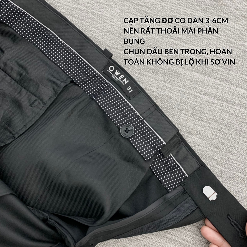 OWEN - Quần âu nam màu ĐEN Slimfit cạp tăng đơn co dãn