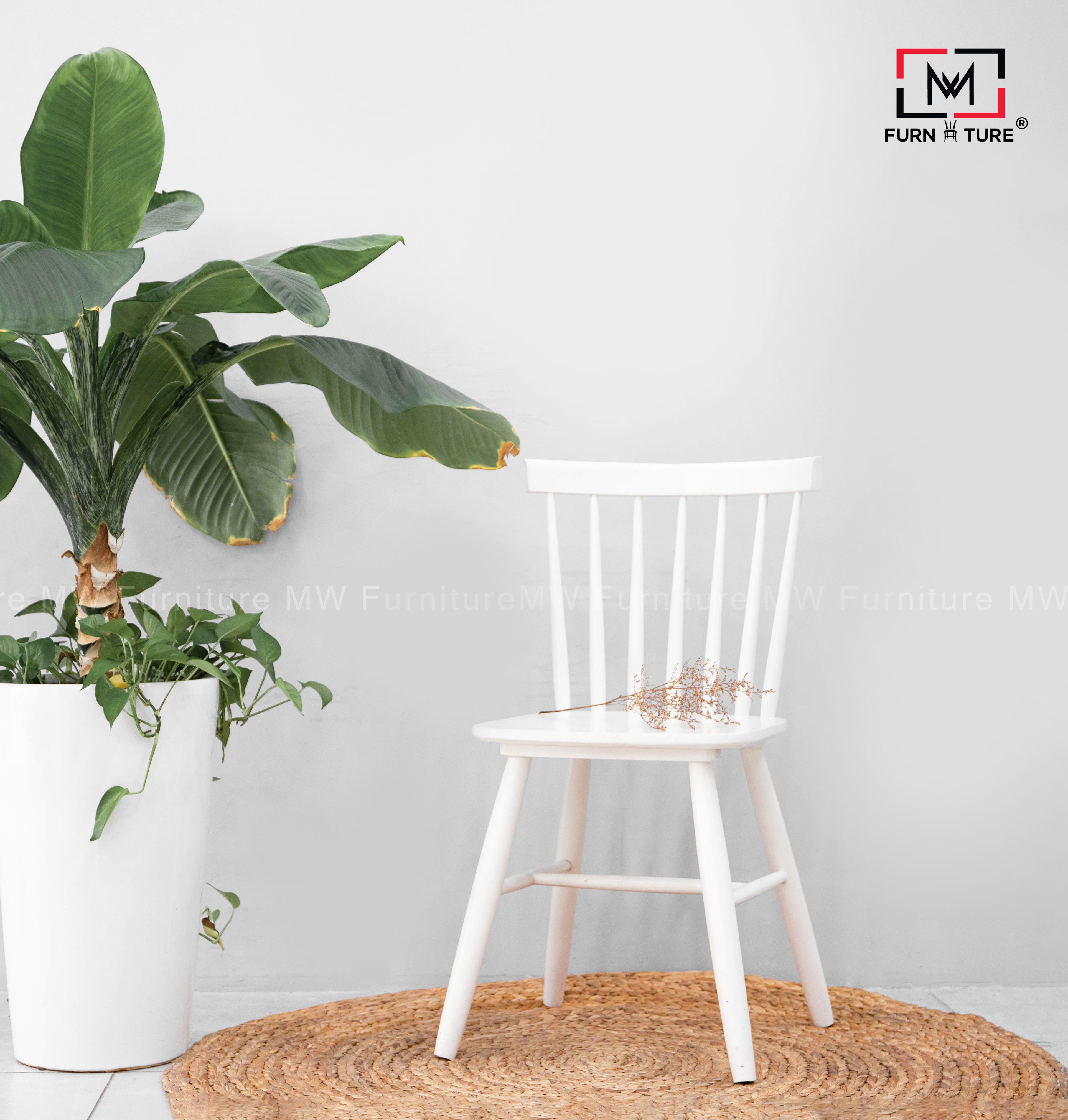 GHẾ BÀN ĂN GỖ XUẤT KHẨU MÀU TRẮNG - STOOL CHAIR WHITE