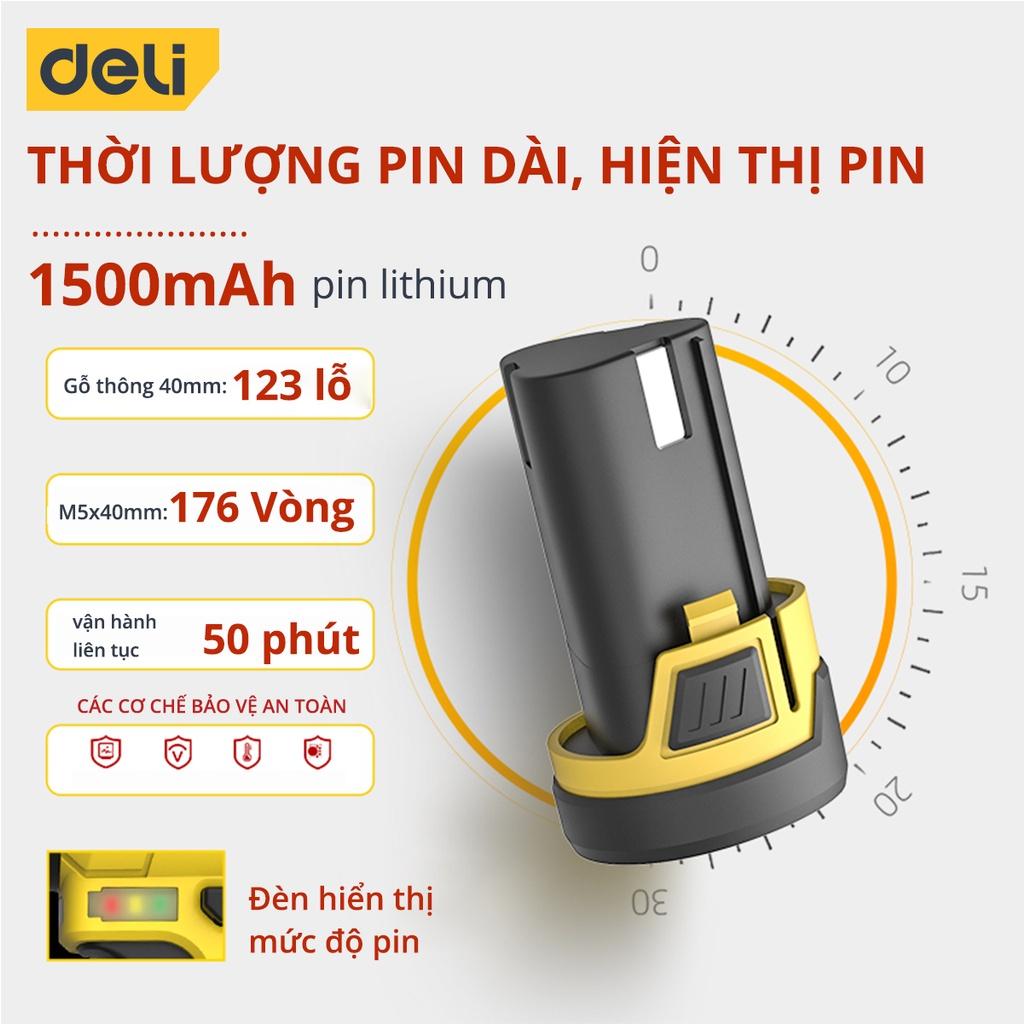 Máy Khoan Bắt Vít Cầm tay Chính Hãng Chạy Pin 1500mA, momen Xoắn 20Nm-DeLi Tools 6261