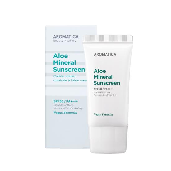 Combo Kem chống nắng chiết xuất lô hội hữu cơ Aromatica Aloe Mineral Sunscreen SPF 50 PA ++++50gr Và Sữa rửa mặt ARA Miracle Moisture &amp; Creamy Cleansing Foam (100g)