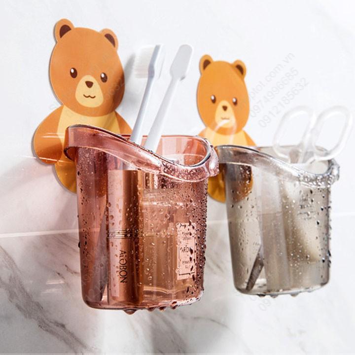 Bộ 2 Cốc hình gấu để đồ đa năng nhà tắm, nhà bếp, để bàn chải, lược, đũa, thìa muỗng đa năng