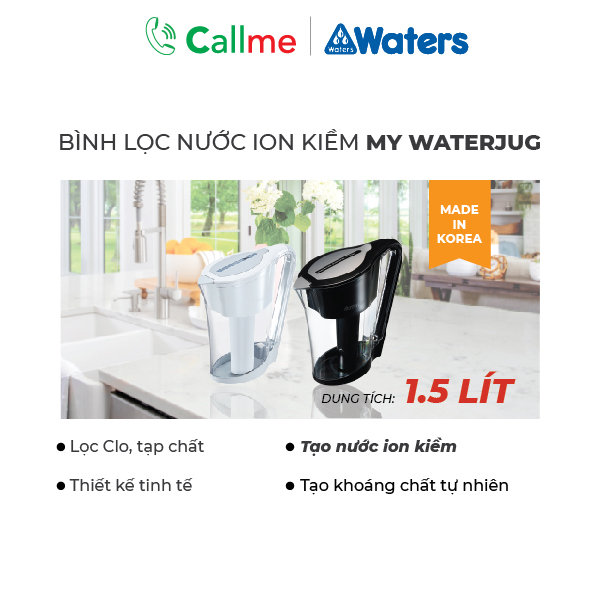 Bình lọc nước Ion kiềm ALkaline WaterJug - Hàng chính hãng - Tạo nước kiềm tốt cho sức khỏe, Lọc Clo, tạp chất và vi khuẩn có hại trong nước