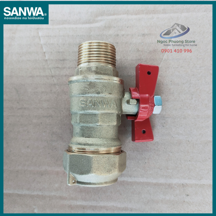 Van cóc Sanwa nhập khẩu nối đồng hồ nước, ren ngoài 27mm BV20C-Joint
