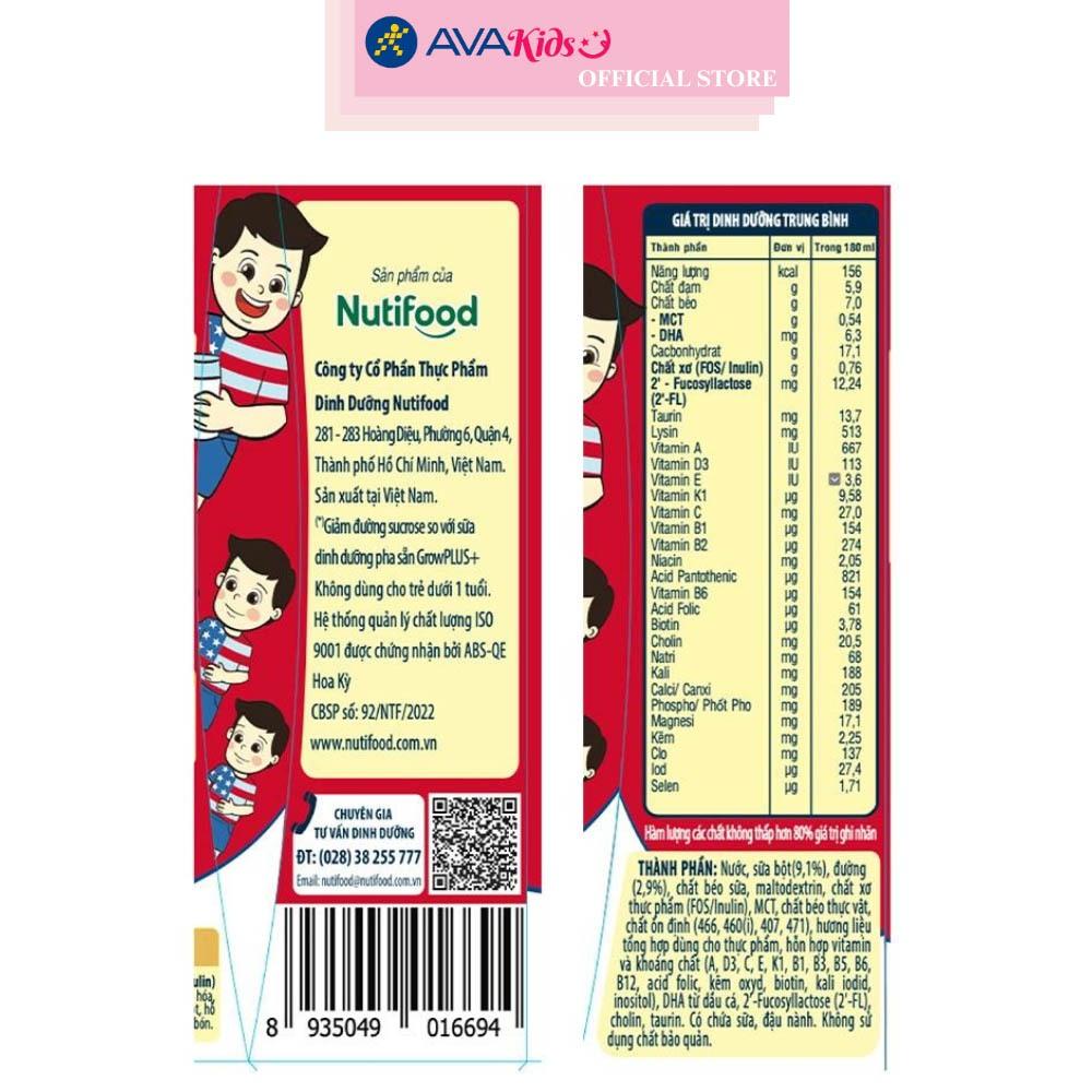 Thùng 48 hộp sữa pha sẵn Nutifood GrowPLUS+ đỏ ít đường hương vani 180 ml cho trẻ suy dinh dưỡng, thấp còi (từ 1 tuổi)