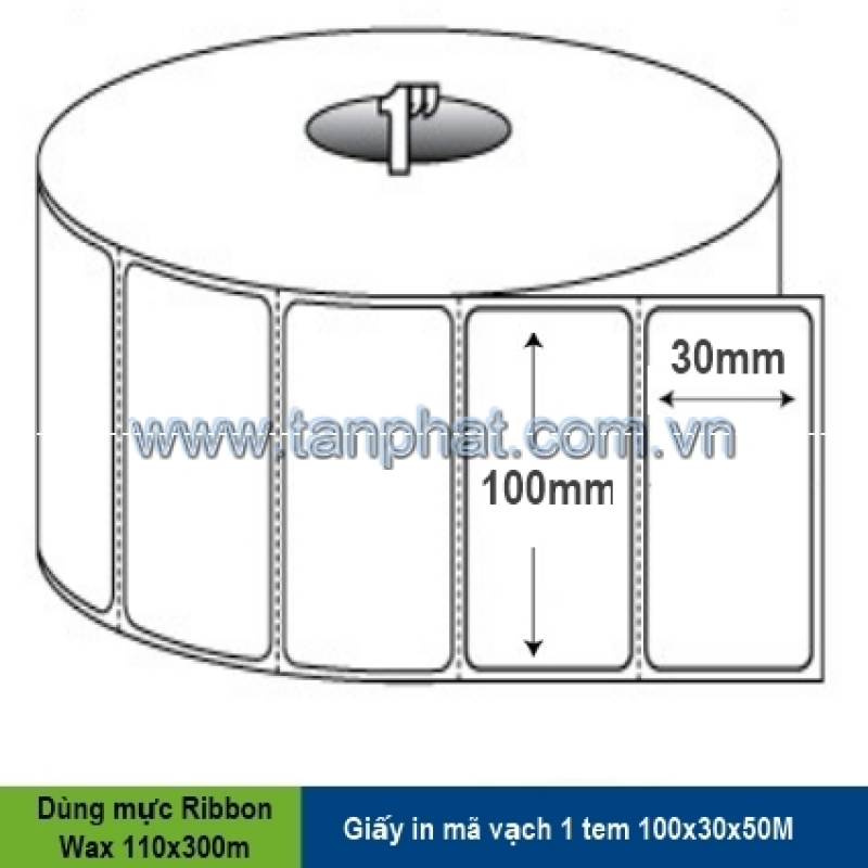 Giấy in mã vạch 1 tem 100x30x50M