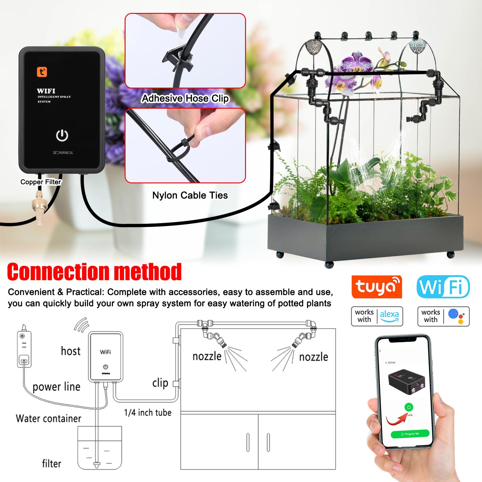 Tuya WiFi Intelligent Sprinkler Controller Spray System APP Control Irrigation Timer Automatic Watering Device Compatible with Alexa Google Home for Garden Terrace Potted Plants