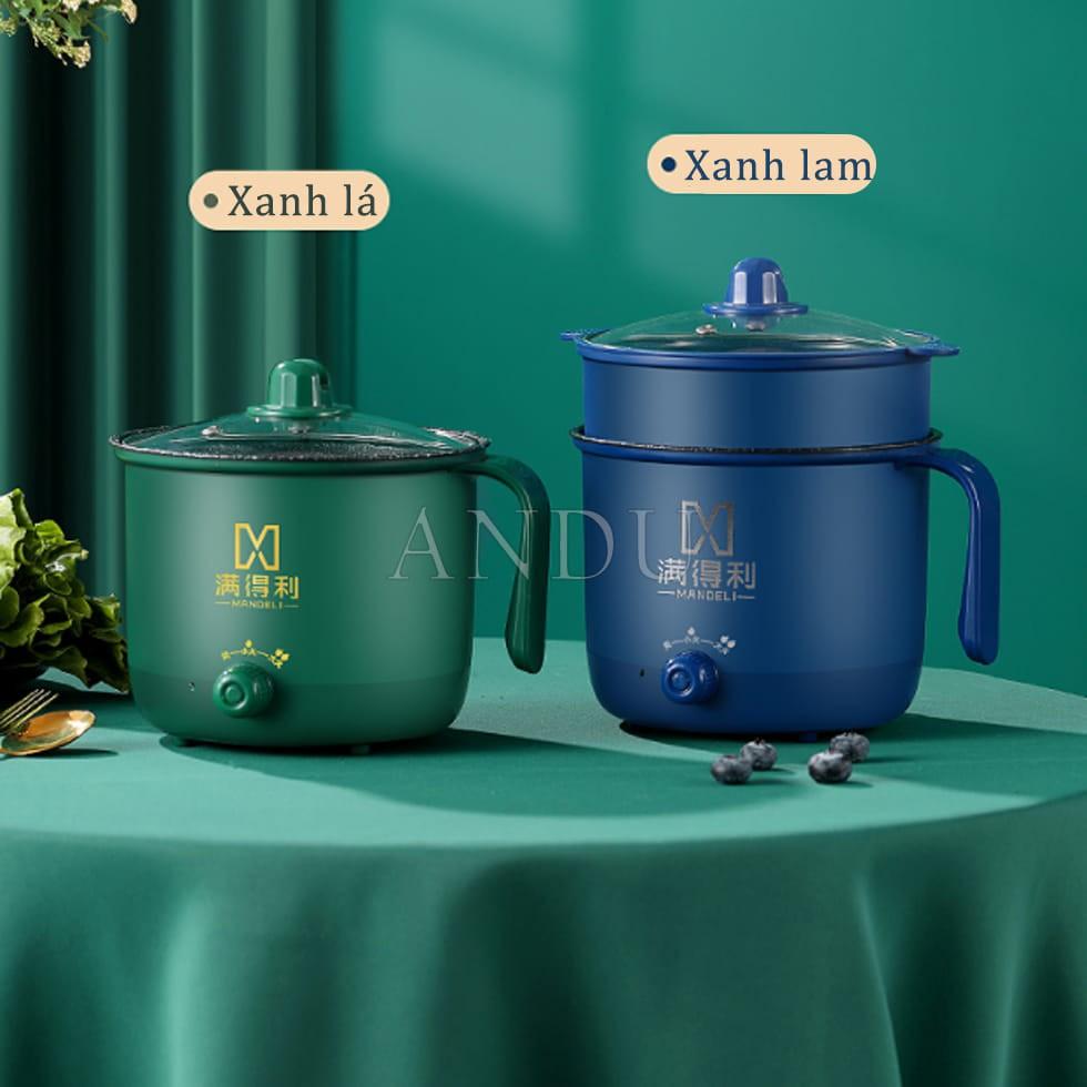 Ca Nấu Mì, Nồi Lẩu Mini Cầm Tay, Nấu Cơm Đa Năng Có Tay Cầm 1,8L - 2 Nấc Nhiệt Kèm Giá Hấp Tiện Lợi