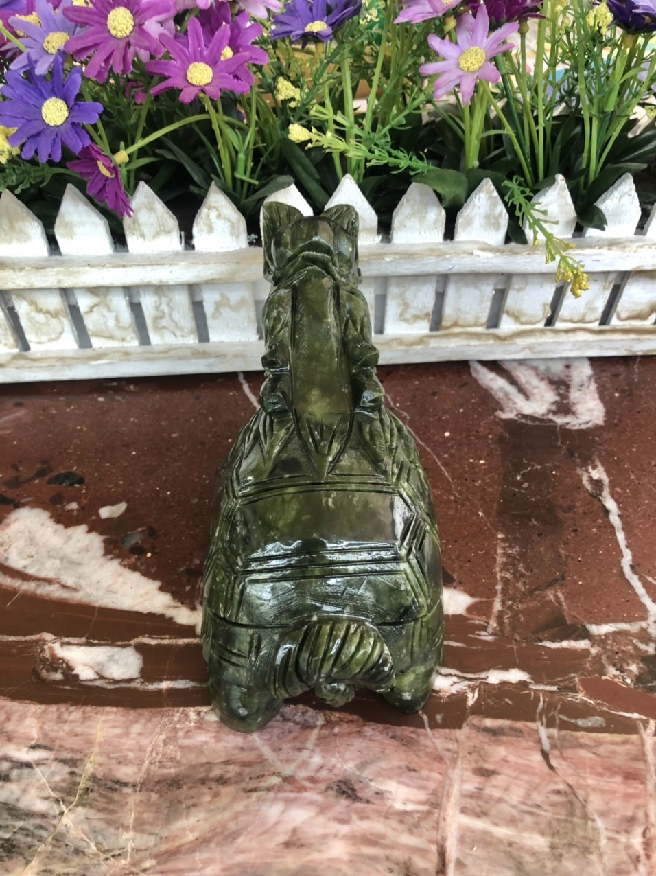 Tượng Long Quy ( Rùa đầu Rồng ) phong thủy đá ngọc Ấn Độ - Dài 15 cm