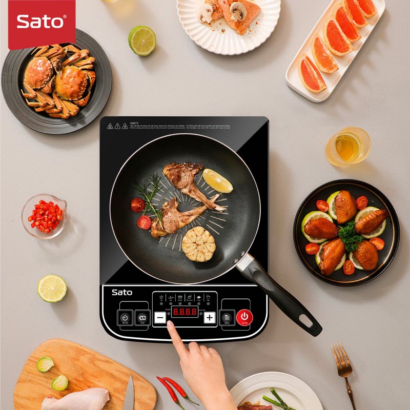 Bếp từ đơn SATO BT061 Mặt kính cường lực cao cấp chống xước, chịu nhiệt lên tới 750 °C độ bền cao và an toàn tuyệt đối - Miễn phí vận chuyển toàn quốc - Hàng chính hãng