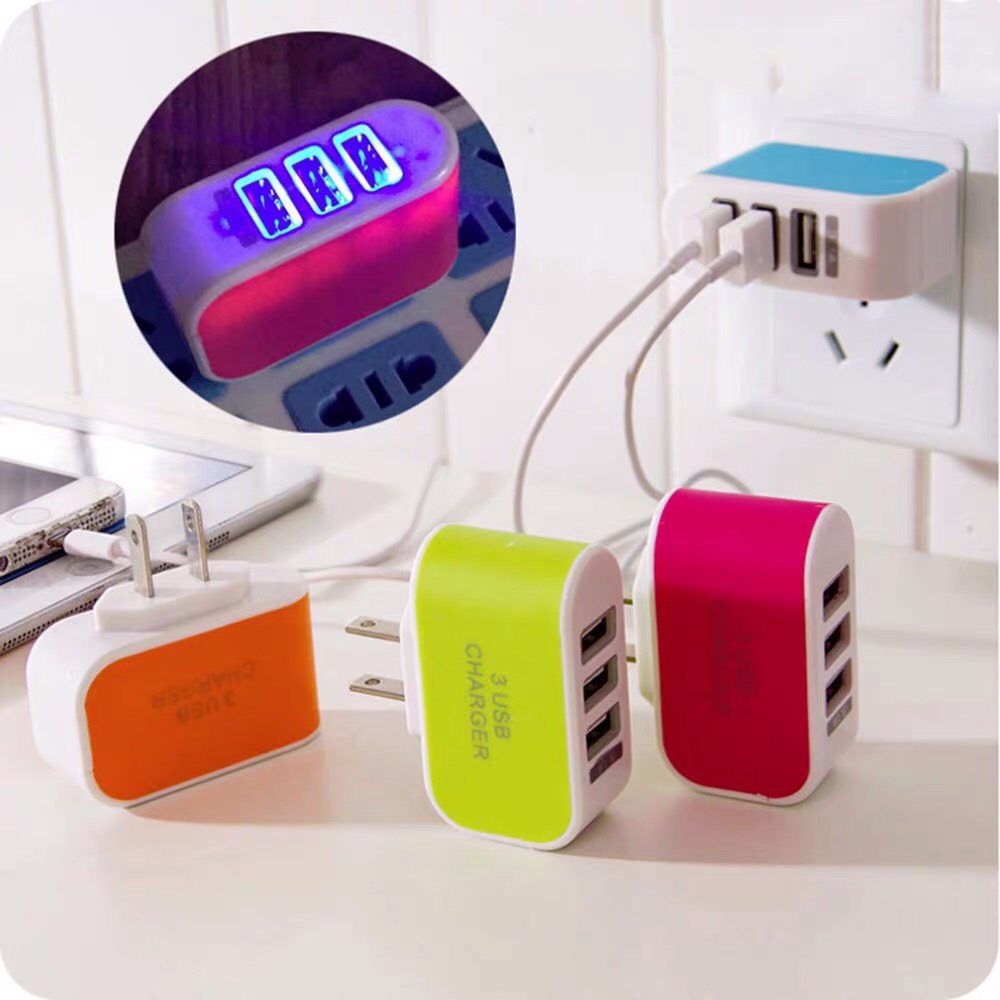 Ổ cắm sạc điện thoại, Ổ cắm sạc 3 cổng USB tiện lợi - chất liệu nhựa ABS - củ sạc có đèn cực đẹp - OCS