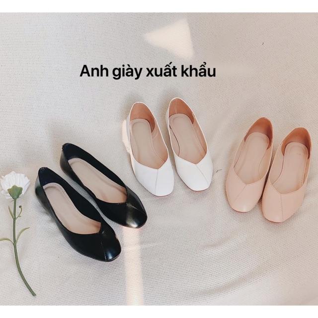 GB28-Giày bệt da lì mũi vuông đế cao su dẻo