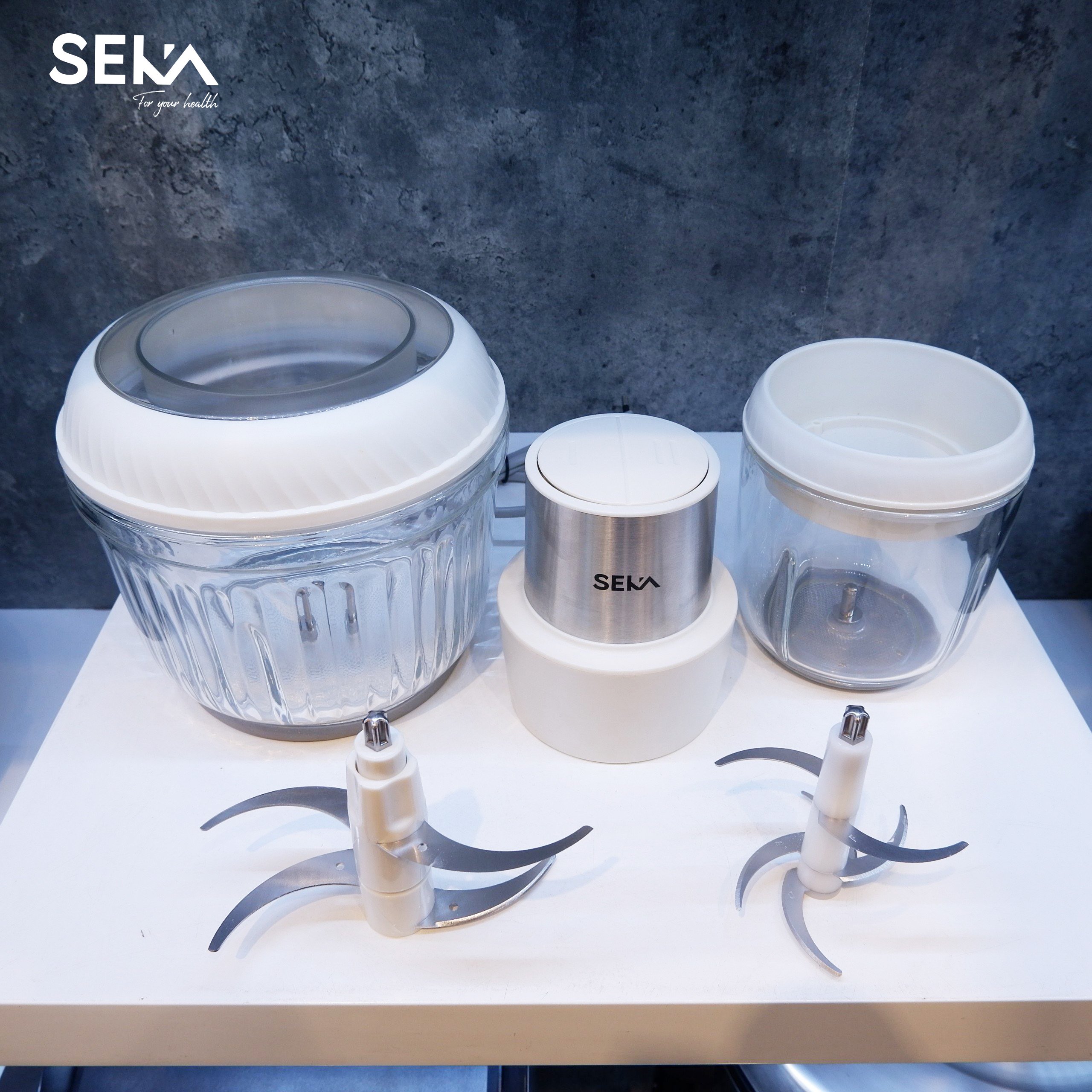 Máy xay thịt đa năng SEKA SK2287, 2 cối thủy tinh, thiết kế 4 - 6 lưỡi dao sắc bén, Công suất mạnh 500W  hàng nhập khẩu