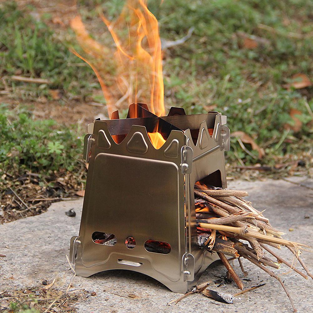 WS009M Camping Wood Stove with Bellow Portable Folding Stainless Steel Wood Burning Stove Backpacking Stove