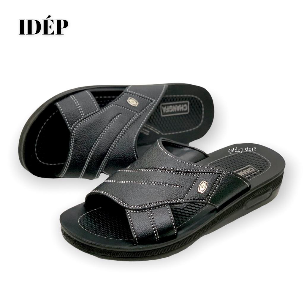 Dép da nam quai ngang đế PU cao 3cm đúc nguyên khối cho nam trung niên iDÉP DL254