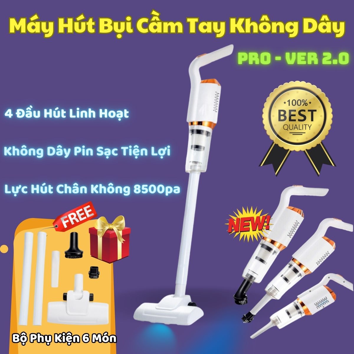 Máy Hút Bụi Cầm Tay, Máy Hút Bụi Mini Không Dây, Máy Hút Bụi Vệ Sinh Ô Tô, Gia Đình, Hút Bụi Giường Nệm, Máy Hút Lông Chó Mèo