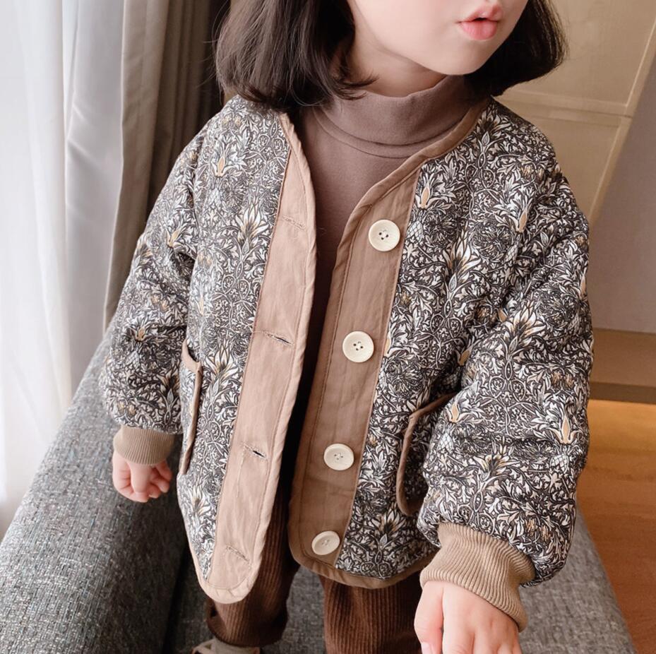 Mới Mùa Đông Cho Bé Gái In Hoa Làm Dày Áo Khoác Phong Cách Hàn Quốc Trẻ Em Quần Áo Cho Bé Kid Mùa Xuân Ấm Áp Cotton Lót Áo Khoác