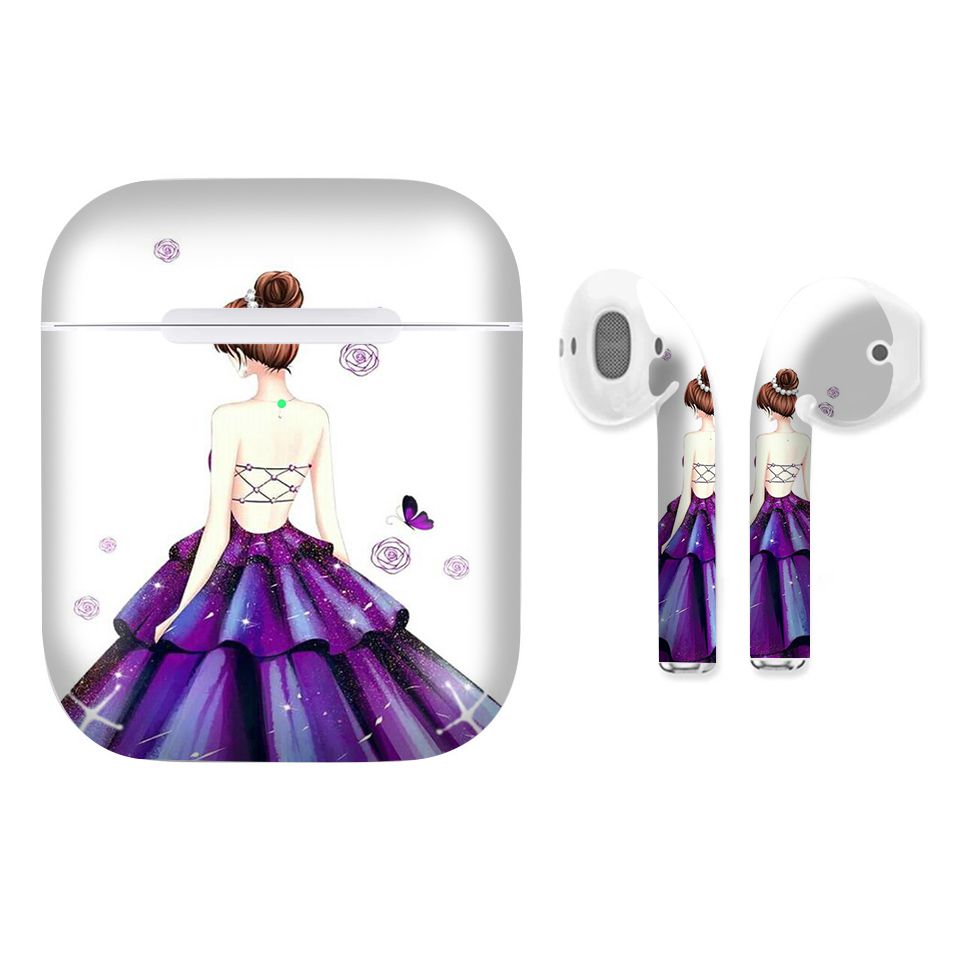 Miếng dán skin chống bẩn cho tai nghe AirPods in hình Cô gái váy tím - Gin019 (bản không dây 1 và 2)