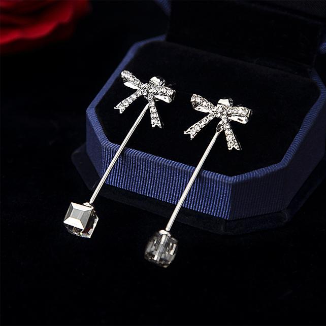 Bông tai nơ đá zircon dáng dài đính hạt