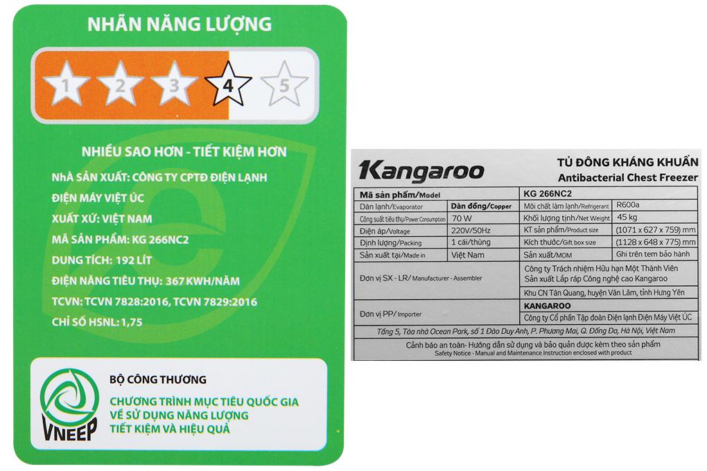 Tủ Đông mát Kangaroo KG266NC2 192 lít - Hàng chính hãng