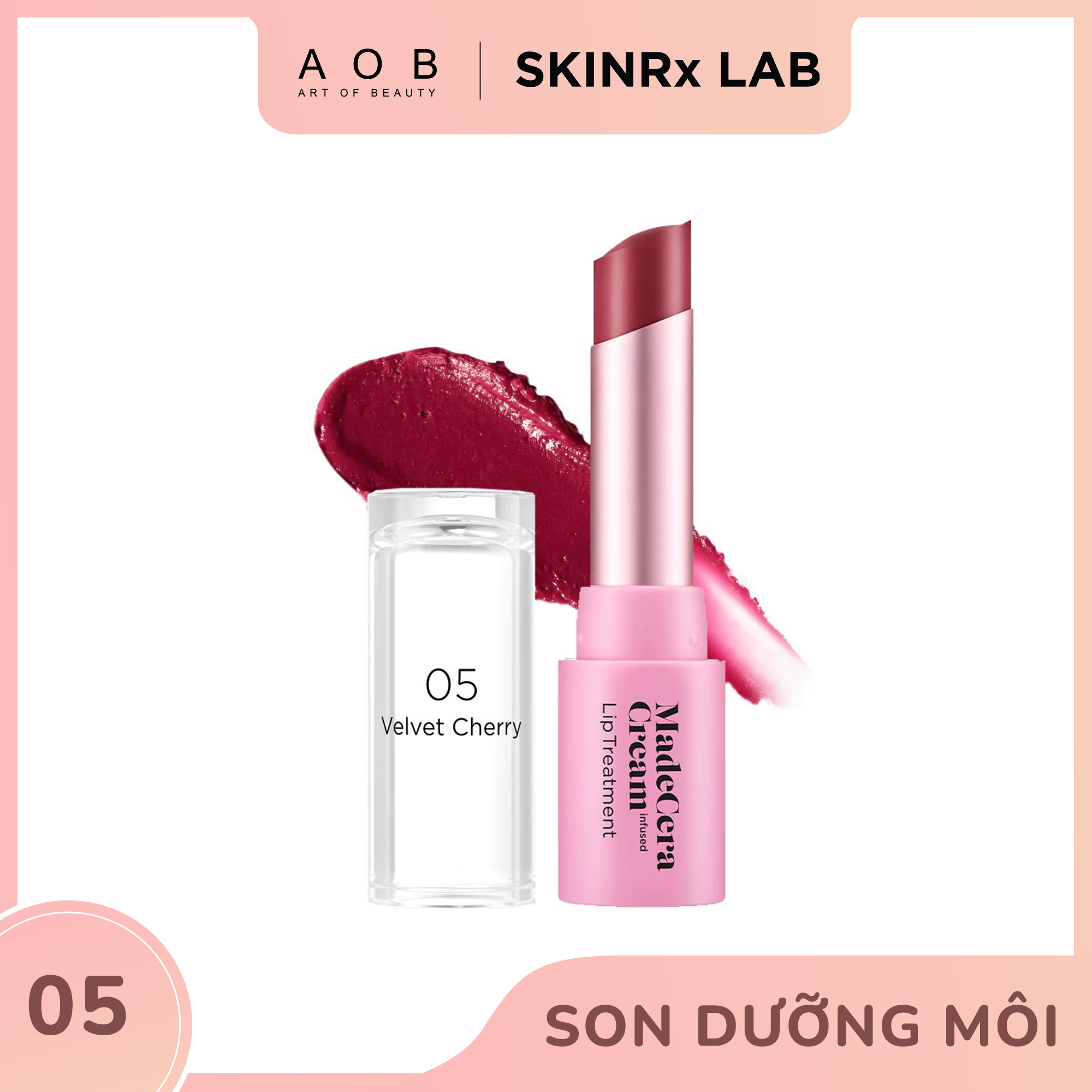 Son Dưỡng Làm Mềm Môi Skinrx Lab MadeCera Cream Lip Treatment 05 Velvet Cherry - HSD: 12/01/2023