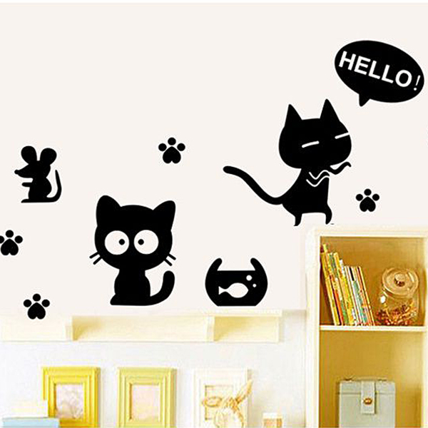 Decal Dán Tường Mèo Đen Ngộ Nghĩnh - 2 Bộ DKN035