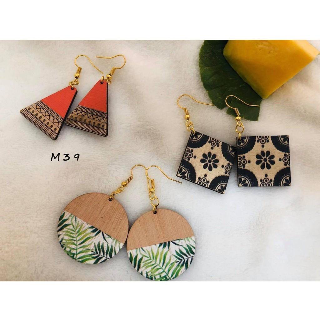 Bông Tai Gỗ Phong Cách Vintage Retro Thích Hợp Mặc Hè Dễ Phối Đồ