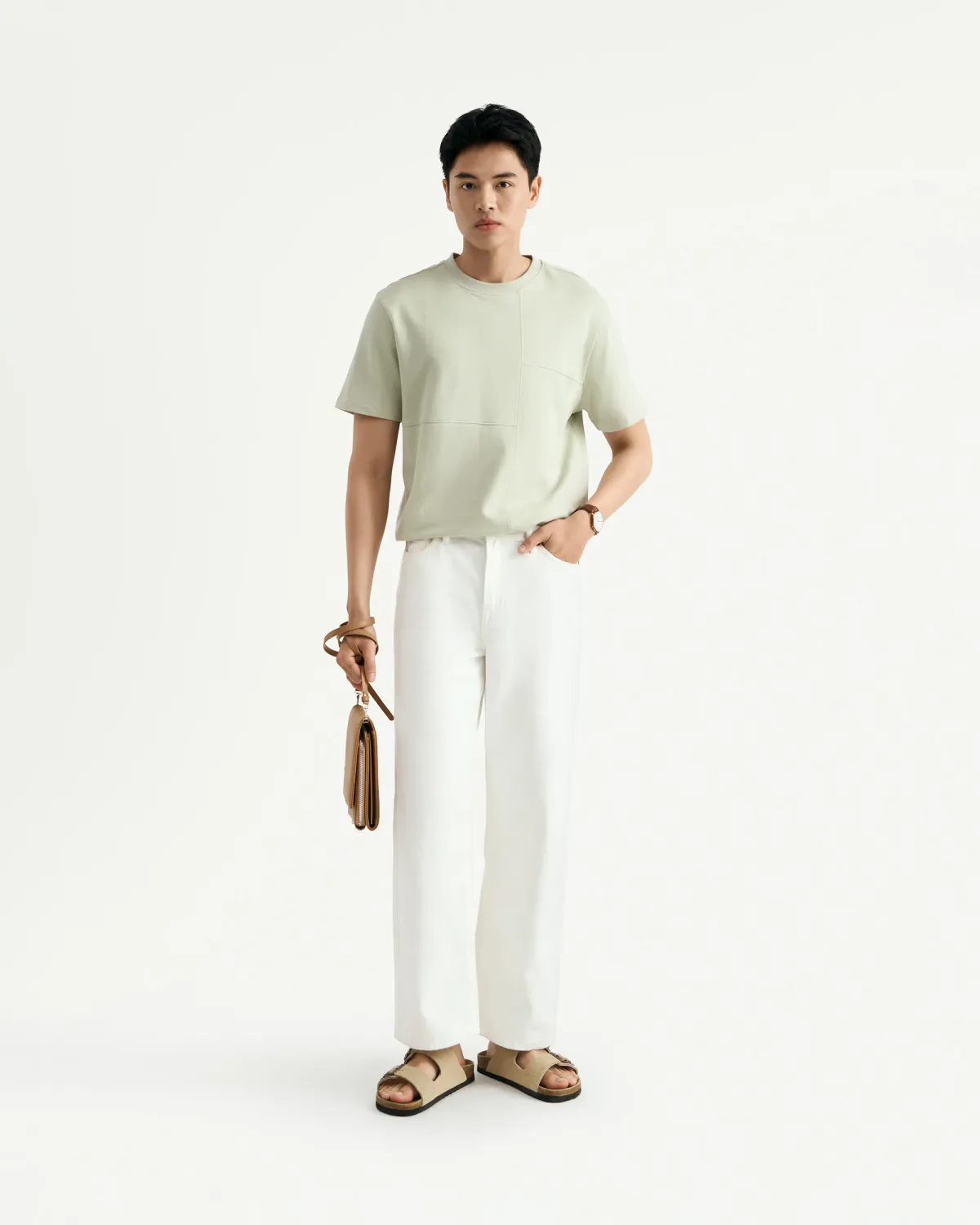 Quần denim nam / Quần jean màu Trắng thêu túi sau Form Straight cropped - RT 10S25DPA011 | ROUTINE CÀ MAU