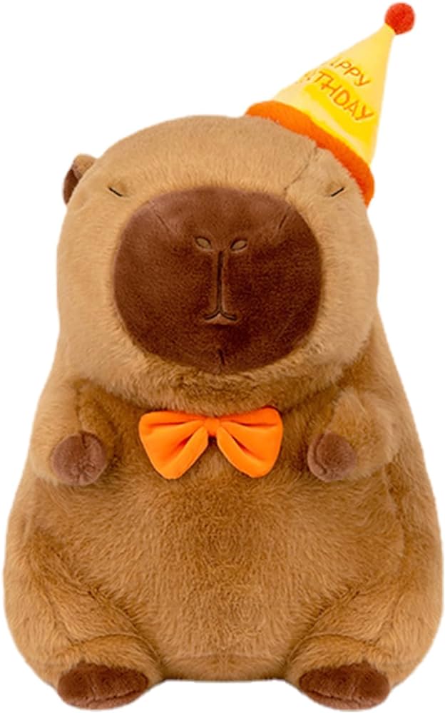 Thú nhồi bông Capybara đội nón sinh nhật có dòng chữ Happy everyday - Size từ 35cm đến 85cm - Quà tặng gấu bông chuột lang đeo nơ dễ thương.