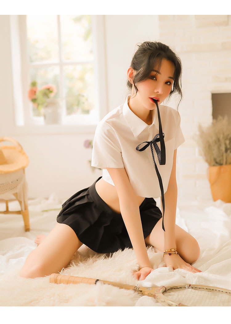 Đồ ngủ Cosplay nữ sinh thư ký cà vạt chấm b - Trắng - Freesize