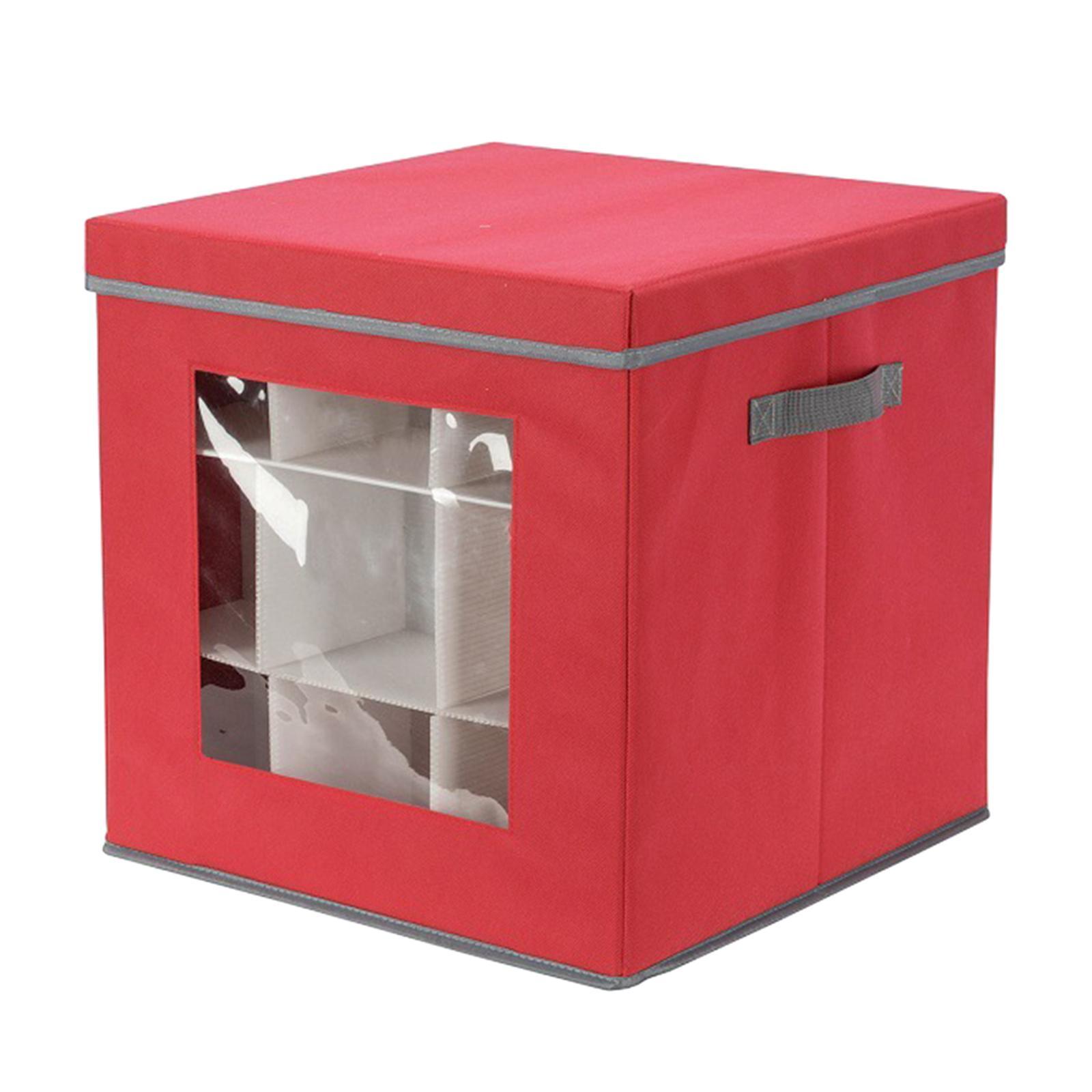 Christmas Ball Storage Box Foldable Clear Compartment Christmas Tree Decorations Organizer with Lid with Handle Durable Container for Xmas