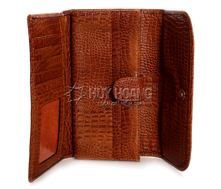 Bóp nữ vân cá sấu Huy Hoàng bấm nút màu da, đen, nâu HT3108-09-10