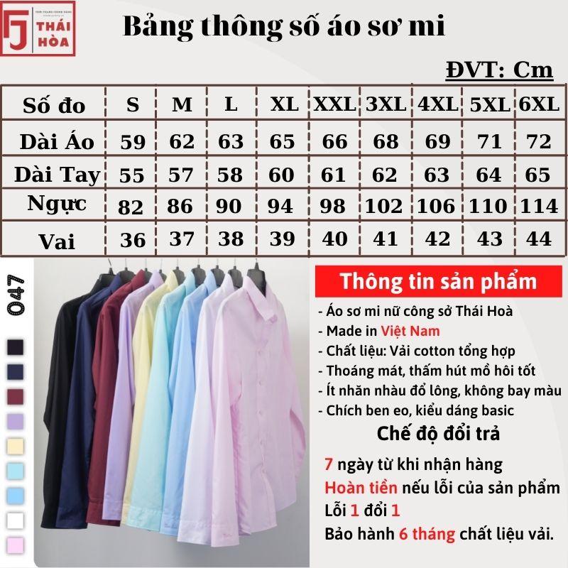 Áo sơ mi nữ tay ngắn Thái Hoà kiểu công sở đi học bigsize vải cotton màu trắng N047-01-01