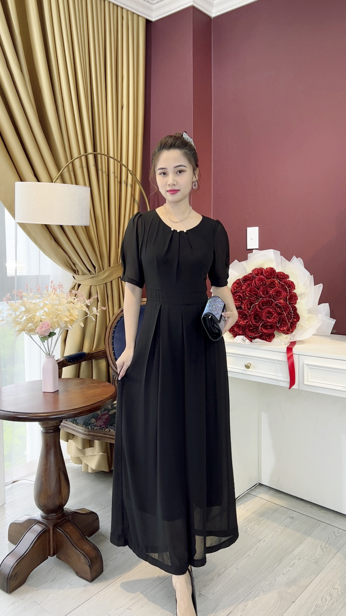 Linh Trà - Đầm Trung Niên Dáng Dài [TM752] Cao Cấp Vải Voan Chiffon Cực Đỉnh Sang Chảnh Quý Phái Dành Riêng Cho Mẹ Cho Bà