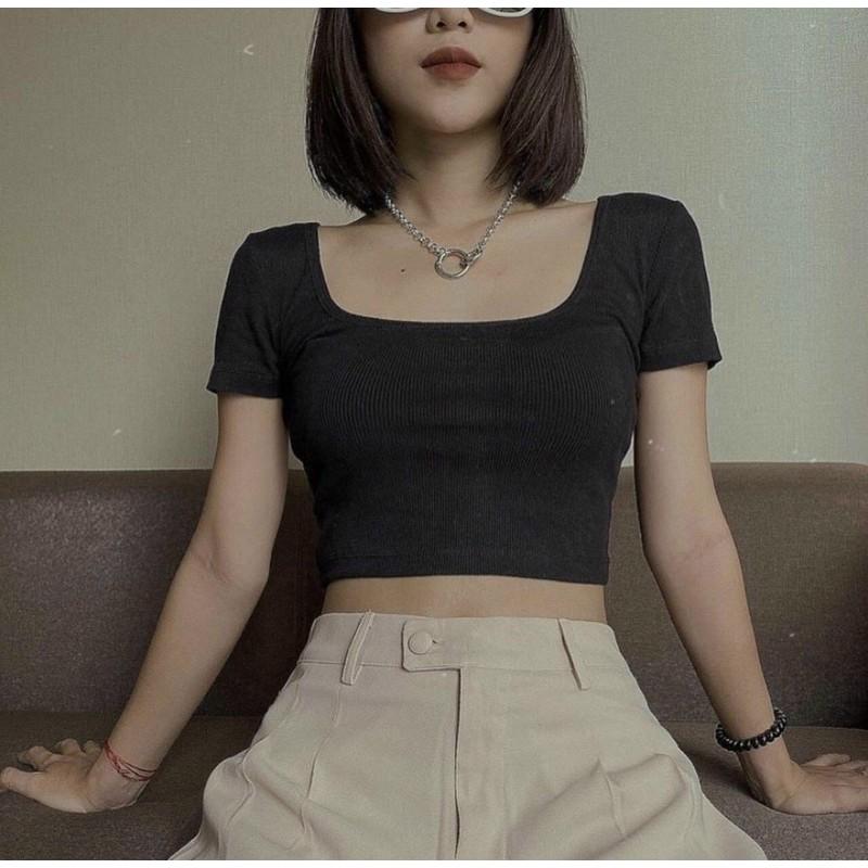 Áo croptop cổ U nơ sau cực xinh sịnÁo croptop hở lưng, khoe lưng tôn dáng
