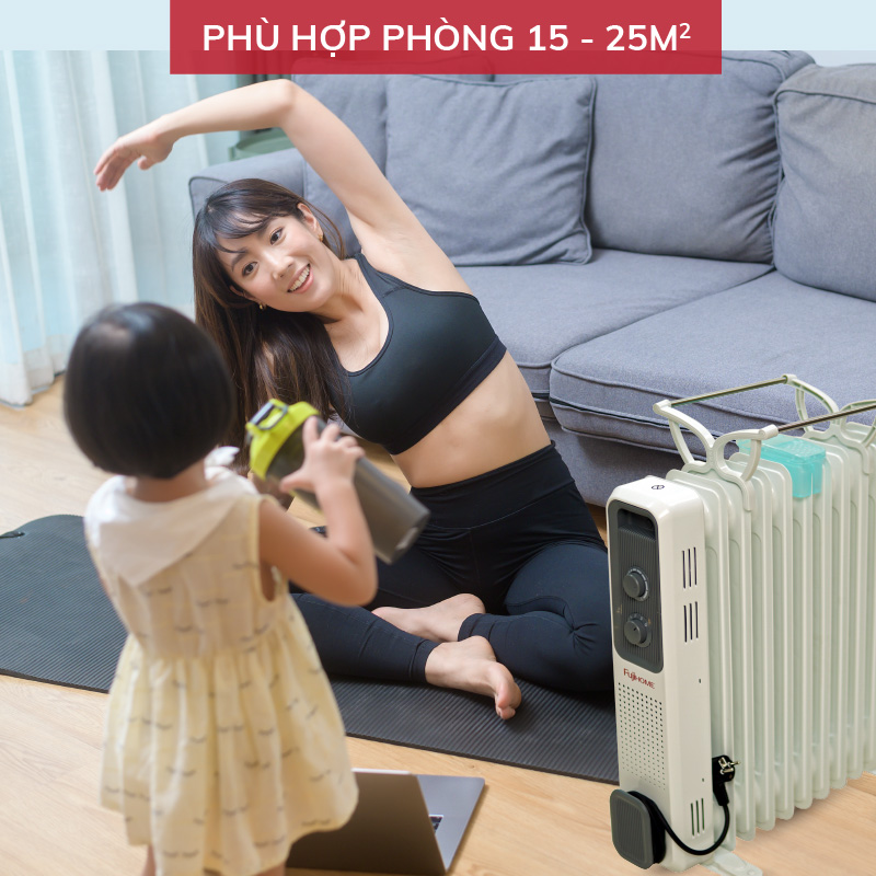 Máy sưởi dầu Nhật Bản Nhập Khẩu không khô da Fujihome 11 thanh, máy lò sưởi ấm điện phòng không đốt oxy tự ngắt không gốm mini heaters - Hàng Chính Hãng