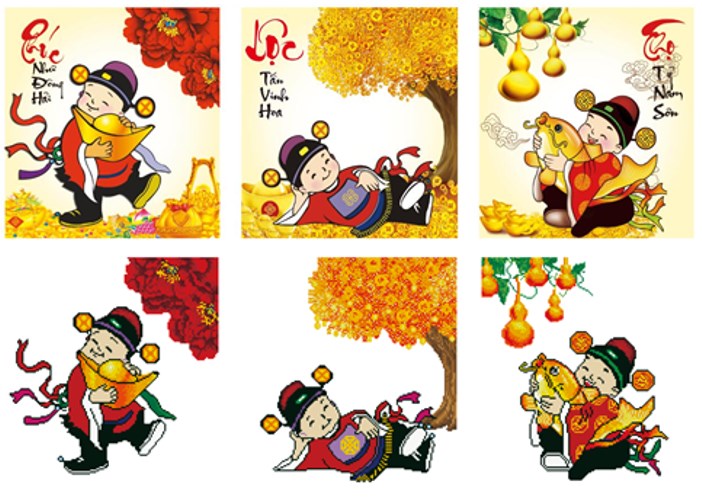 Tranh đính đá phúc lộc thọ tiền vàng VS112 - 134 x 50 cm - chưa đính