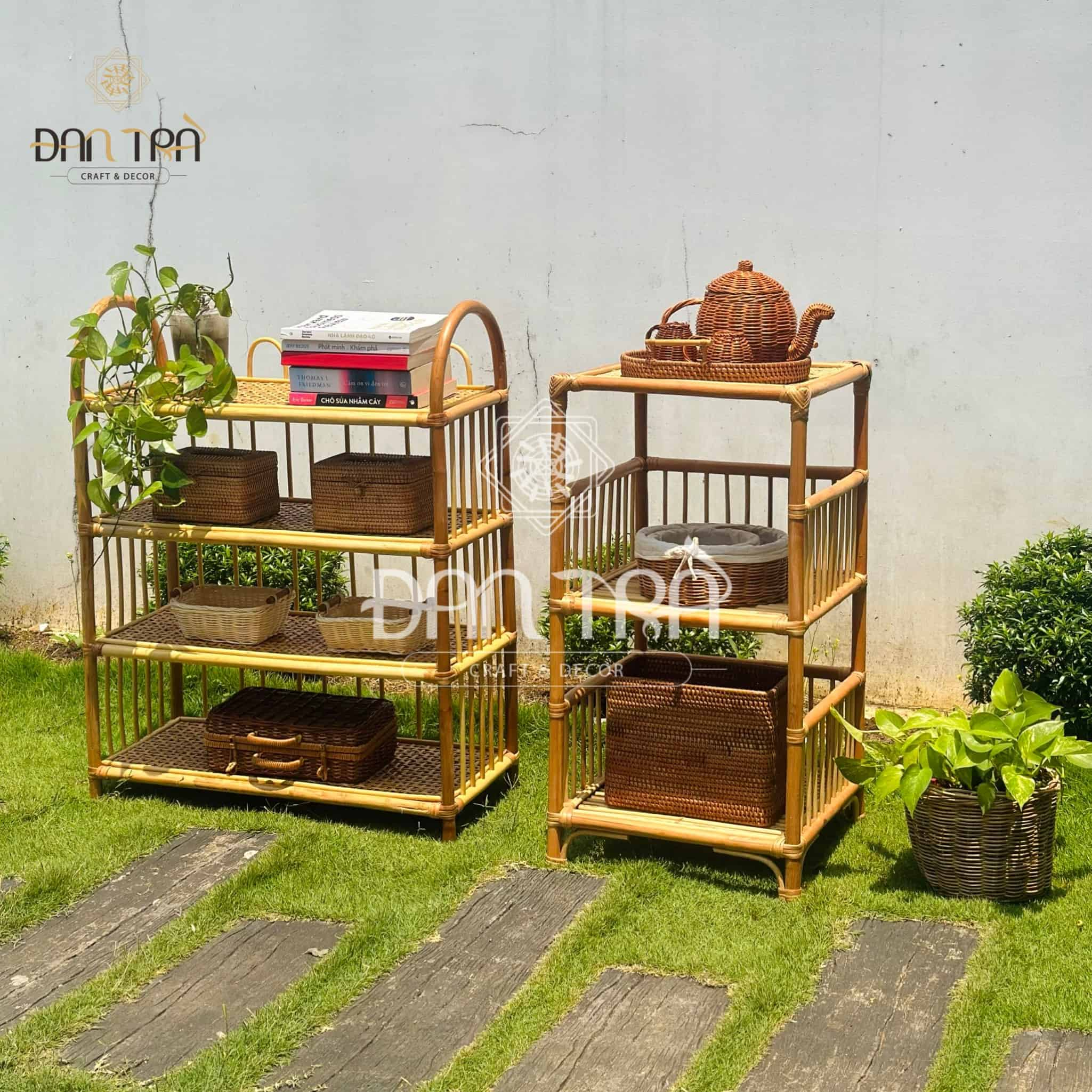 Kệ Mây Đầu Giường Đan Trà- Kệ Mây Decor Nhỏ Gọn- Kệ Mây 3 Tầng- Nội Thất Mây Tre Đan Trà